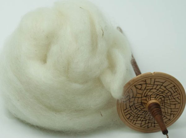 White mohair roving with spindle