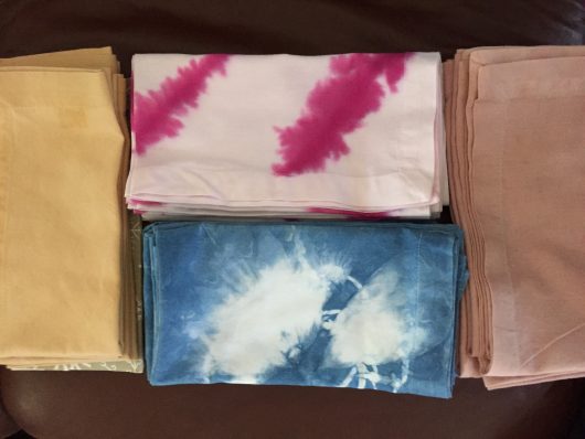 Tie Dyed cotton napkins in blue, pink, beige and coral