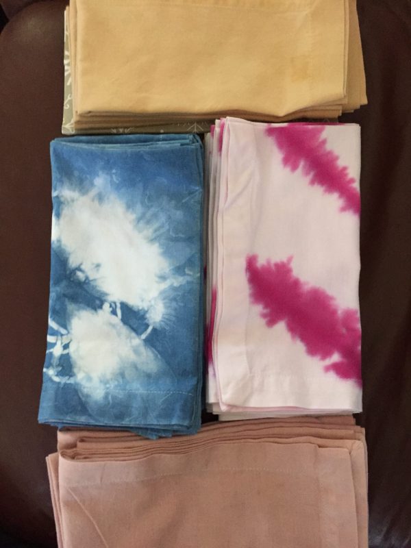 Tie Dyed cotton napkins in blue, pink, beige and coral