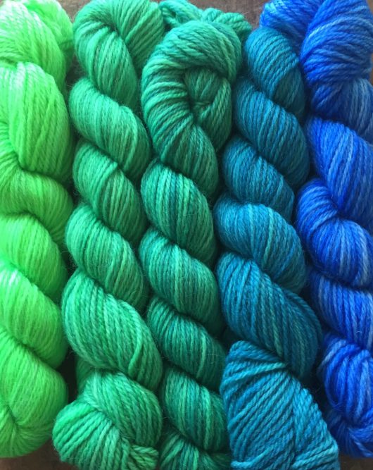 5 mini skein gradient in greens to blues