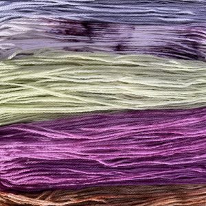 mini skein set in purple, tan, grey and green