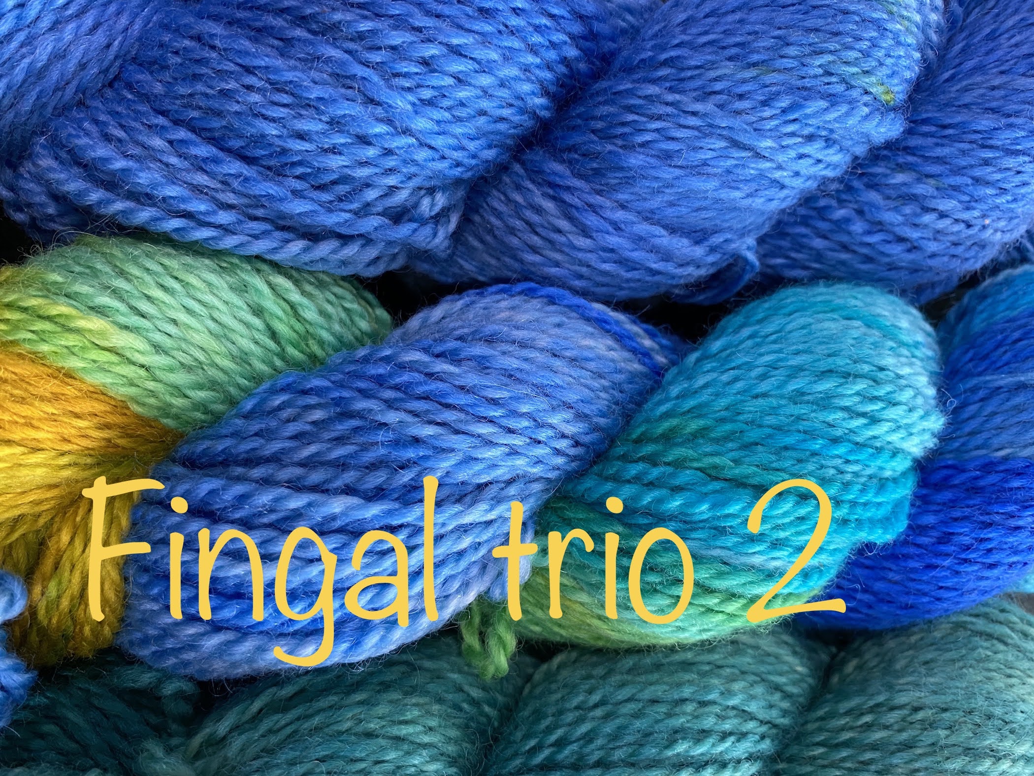 3 skeins in blues and greens