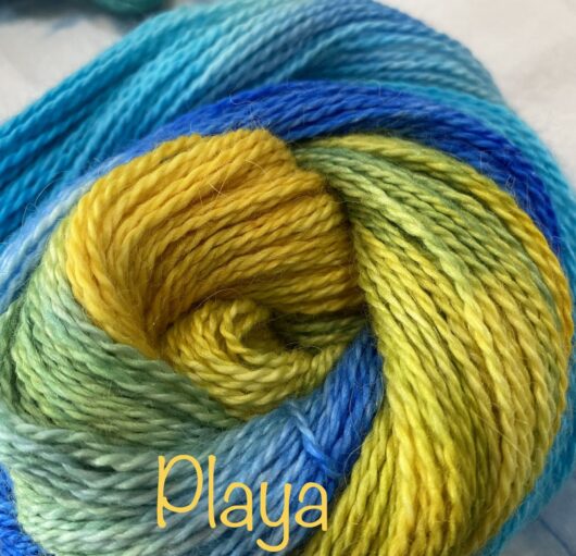 Variegated yarn with blue, turquoise and yellow