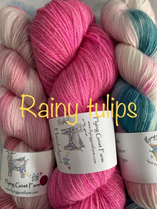 3 skeins in pink, teal and white