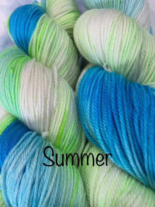 skeins of blue and light green