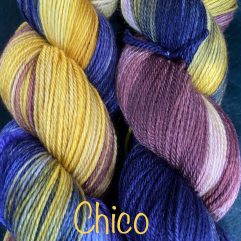 variegated yarn in wine, yellow and navy