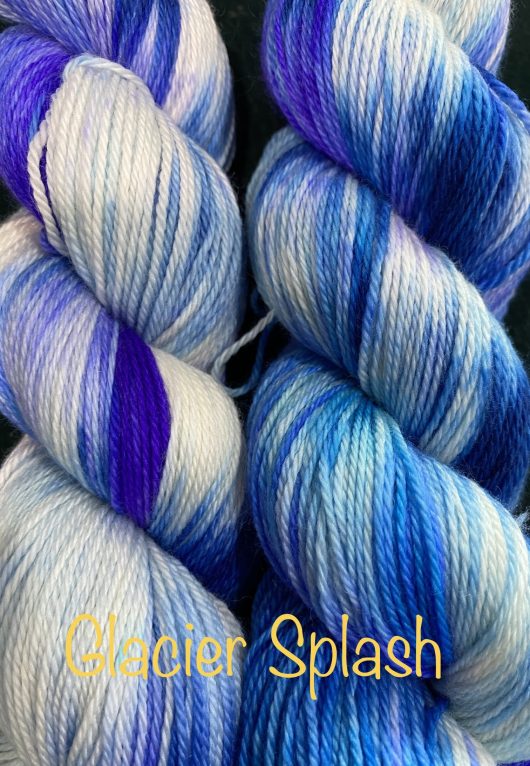 variegated yarn in blue, white and purple