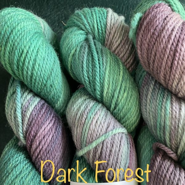 Yarn in purple, green and brown