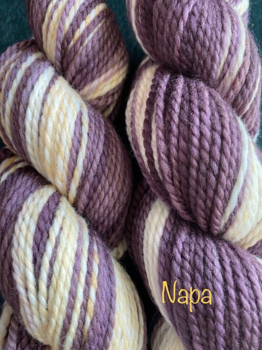 red violet and peach marled yarn