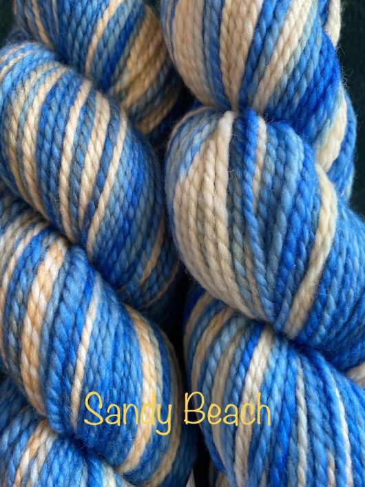 peach and blue marled yarn