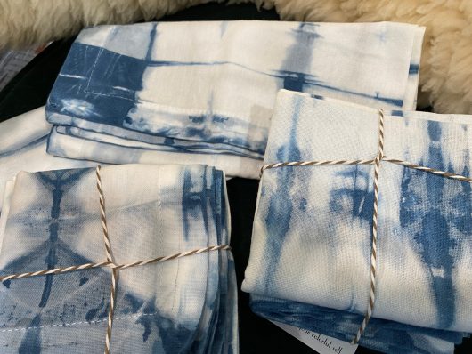 blue and white tie dyed napkins