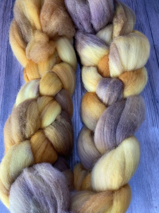 roving braid of yellow, gold, purple and brown