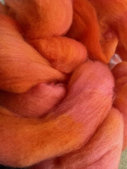 roving in pink, coral and orange
