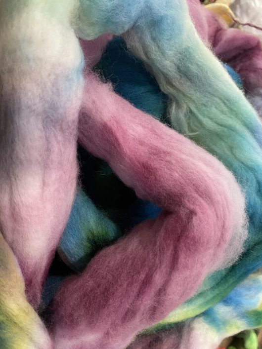roving with purple, moss and teal